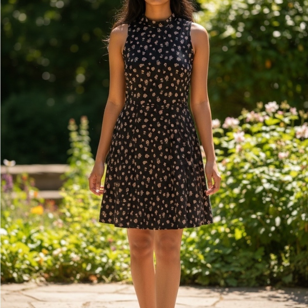Floral Blue Dress with Pink Flowers